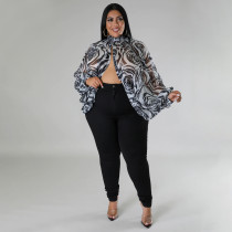 Plus Size Print Tie Up Chiffon Tops NNWF-N7848