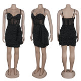 Plus Size Hot Drill Splicing Sling Pleated Mini Dress NY-2870