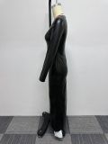 Plus Size Skinny Split Single Sleeve PU Leather Dress NY-2928