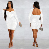 Mesh Hot Drill Long Sleeve Mini Dress BY-6700