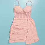 Plus Size Hot Drill Splicing Sling Pleated Mini Dress NY-2870