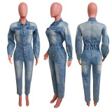 Casual Long Sleeve Denim Jumpsuit LX-6966