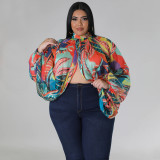 Plus Size Print Tie Up Chiffon Tops NNWF-N7848