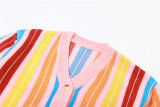 Contrast Color Knit Stripe Long Sleeve Loose Coat XEF-36216