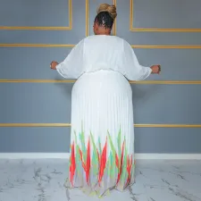Plus Size Tie Up Print Big Swing Pleated Maxi Dress NNWF-7941