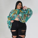 Plus Size Print Tie Up Chiffon Tops NNWF-N7848