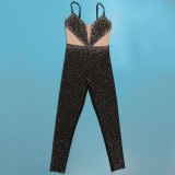 Plus Size Mesh Hot Drill Sling Tight Jumpsuit NY-2901