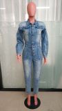 Casual Long Sleeve Denim Jumpsuit LX-6966