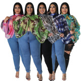 Plus Size Print Tie Up Chiffon Tops NNWF-N7848