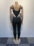 Plus Size Mesh Hot Drill Sling Tight Jumpsuit NY-2901