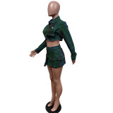 Fashion Denim Spray Paint Two Piece Pants Set MEM-88534