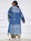 Fashion Holes Long Sleeve Denim Long Coat LX-6017