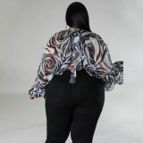 Plus Size Print Tie Up Chiffon Tops NNWF-N7848