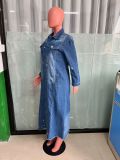 Fashion Holes Long Sleeve Denim Long Coat LX-6017
