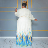 Plus Size Tie Up Print Big Swing Pleated Maxi Dress NNWF-7941