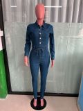 Casual Long Sleeve High Waist Denim Jumpsuit LX-3561