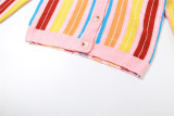 Contrast Color Knit Stripe Long Sleeve Loose Coat XEF-36216