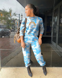 Fashion Print Long Sleeve Sport Two Piece Pants Set HMS-6415