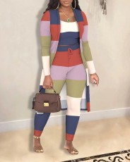 Plus Size Colorful Color Block Block Three Piece Pants Set SHD-9630