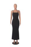 Black Casual Sling Slim Maxi Dress MZ-2824