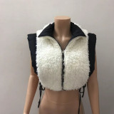 Plus Size Solid Color Cashmere Reversible Wear Cotton Vest BN-9440