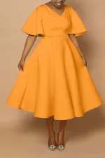 Plus Size Solid Thickened Loose Half Sleeve Midi Dress BGN-327