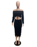 Fashion Drawstring One Shoulder Two Piece Skirt Set QXTF-8220