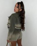 Gradient Color Denim Long Sleeve Short 2 Piece Set MEM-88535