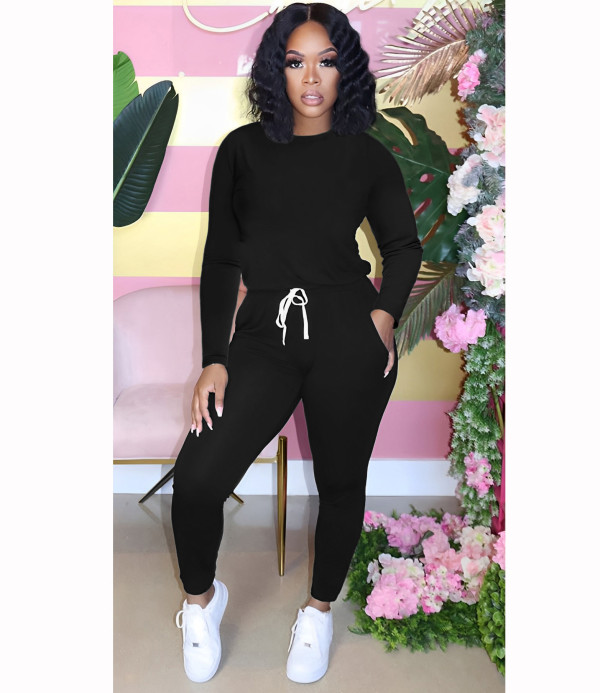 Warm Top Solid Color Sport Two Piece Pants Set OMY-11026