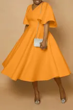 Plus Size Solid Thickened Loose Half Sleeve Midi Dress BGN-327