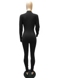 Solid Zipper Long Sleeve Sport Jumpsuit MZ-8108