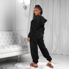 Plush Hooded Long Sleeve Pants Warm Home Jumpsuit TE-4655