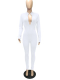 Solid Zipper Long Sleeve Sport Jumpsuit MZ-8108