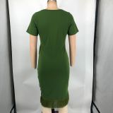 Solid Color Short Sleeve Tassel Mini Dress XMY-9465