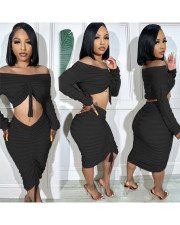 Fashion Drawstring One Shoulder Two Piece Skirt Set QXTF-8220
