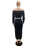 Fashion Drawstring One Shoulder Two Piece Skirt Set QXTF-8220