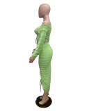 Fashion Drawstring One Shoulder Two Piece Skirt Set QXTF-8220