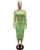 Fashion Drawstring One Shoulder Two Piece Skirt Set QXTF-8220