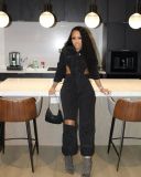 Fashion Denim Hollow Out Lapel Jumpsuit MEM-88537