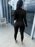 Solid Zipper Long Sleeve Sport Jumpsuit MZ-8108