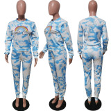 Fashion Print Long Sleeve Sport Two Piece Pants Set HMS-6415