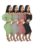 Fashion Drawstring One Shoulder Two Piece Skirt Set QXTF-8220