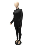 Solid Zipper Long Sleeve Sport Jumpsuit MZ-8108