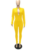 Solid Zipper Long Sleeve Sport Jumpsuit MZ-8108