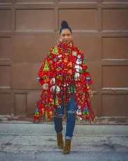 Christmas Plus Size Casual Printed Loose Tassel Midi Dress OM-1723