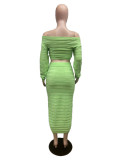 Fashion Drawstring One Shoulder Two Piece Skirt Set QXTF-8220