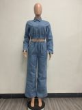 Fashion Drawstring Long Sleeve Denim Two Piece Set YMEF-51025