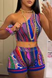 Printed One Shoulder Top Shorts Suit GBGF-2302