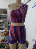 Printed One Shoulder Top Shorts Suit GBGF-2302