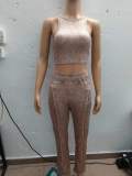 Fashion Patchwork Sleeveless Vest And Pants 2 Piece Set GBGF-2315